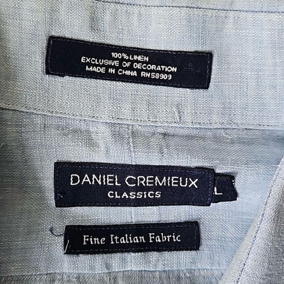 DANIEL CREMIEUX Classics, Short Sleeve,  100% Fine Italian Linen, Blue, Size L - Picture 3 of 3
